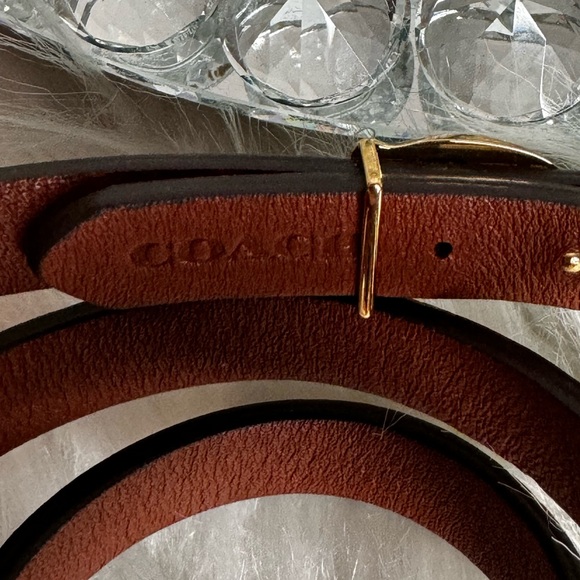 Coach Bracelet Striped Leather Wraparound w/Gold Logo and Crystal Accent - Picture 5 of 5